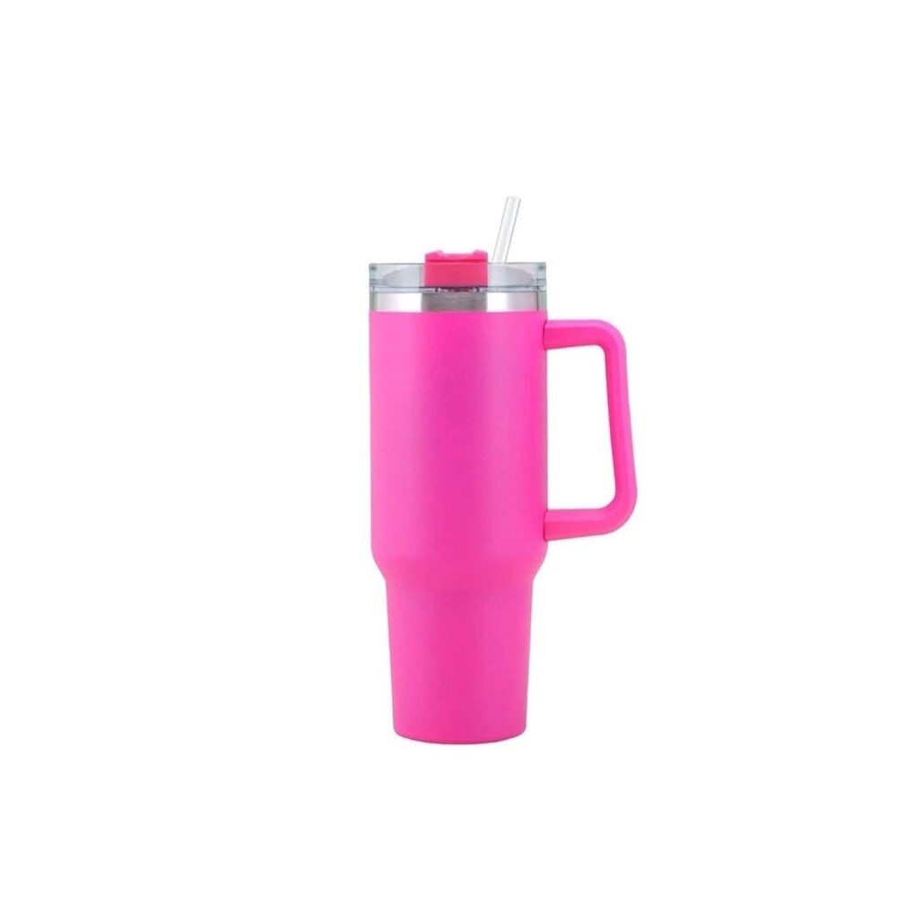 Tumbler Hot Pink Stainless Steel 40 Oz with Straw Handle Dark Pink Barbie Pink